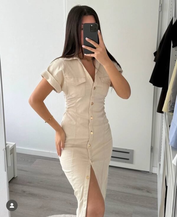 LONG BUTTONED DENIM DRESS