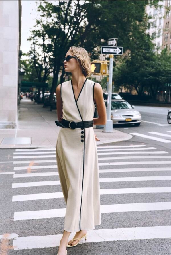 V NECK LINEN MAXI DRESS