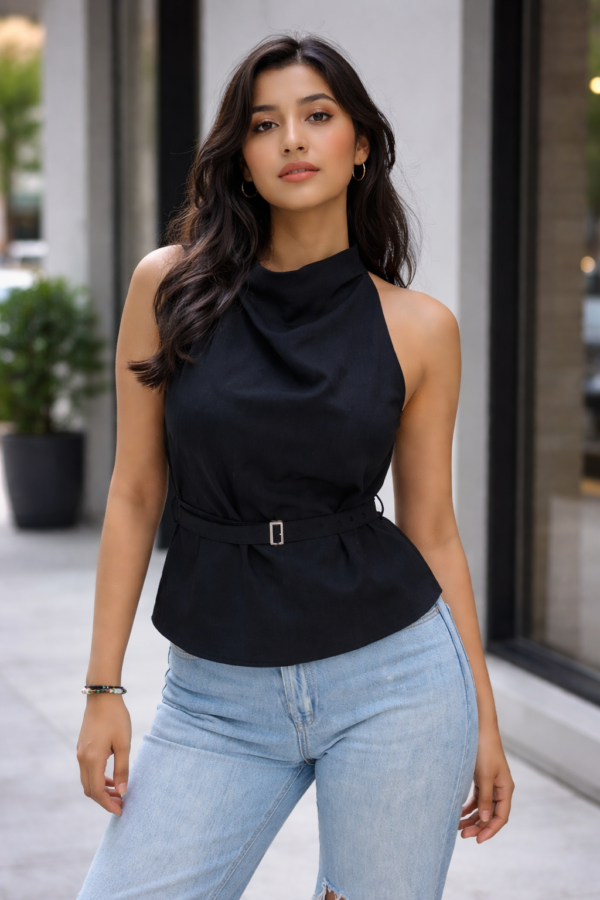 BLACK BELTED TOP